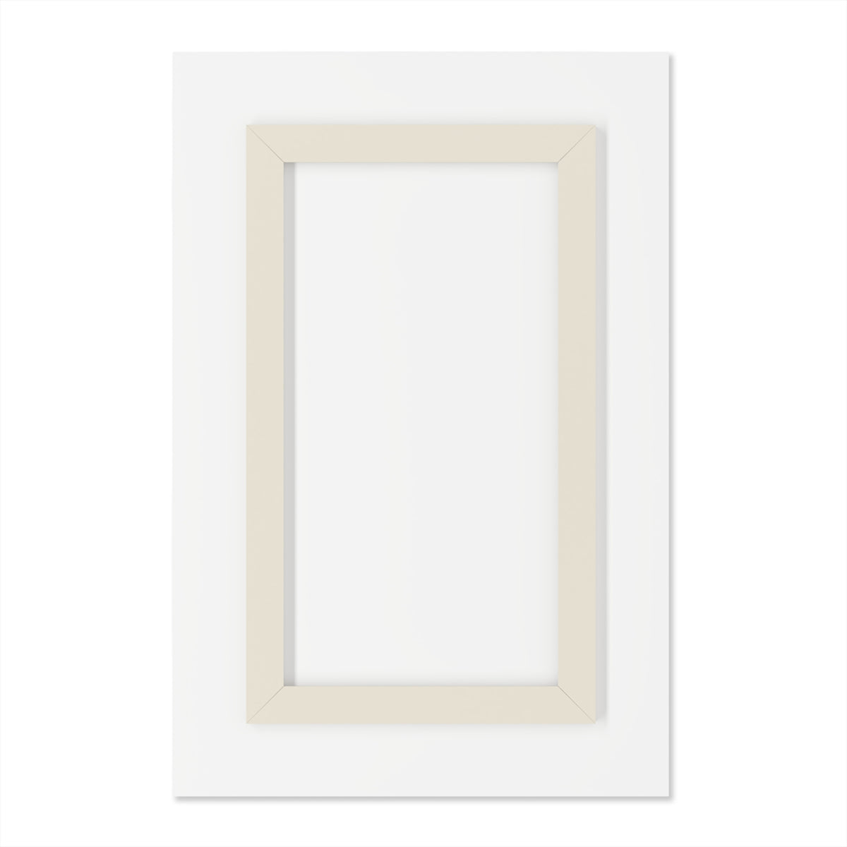 Blank acrylic wall art back with white frame and beige inner border