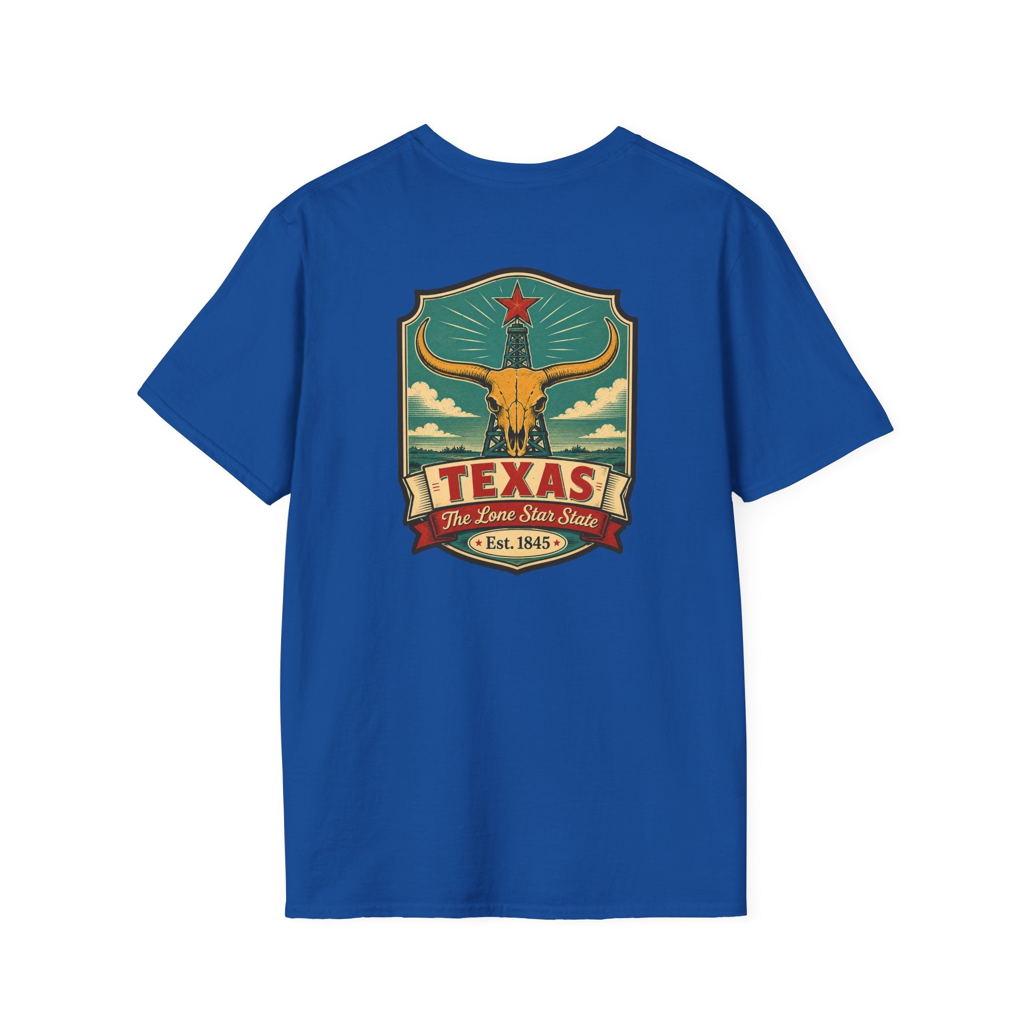 Texas Longhorn T-shirt, royal blue, with longhorn Texas crest graphic on chest