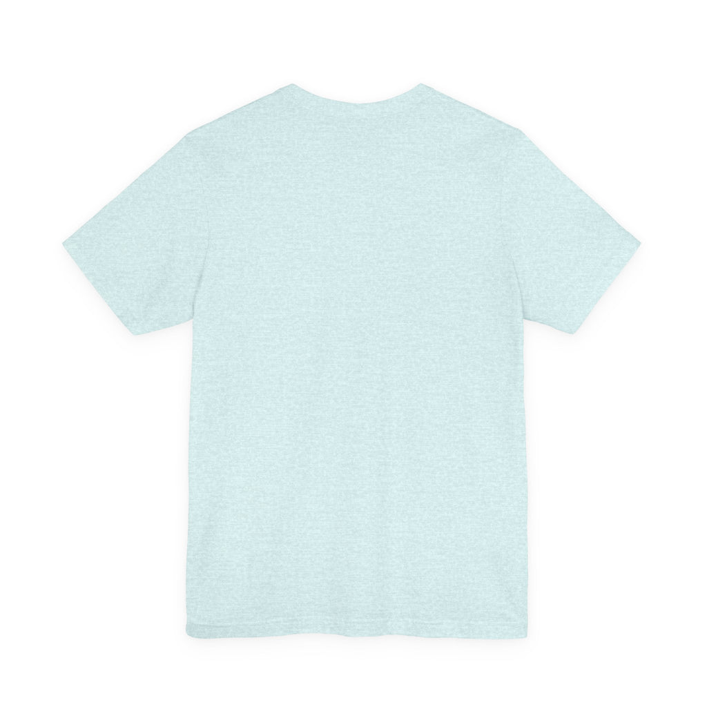 Light blue t-shirt, short-sleeve crew neck, no visible front graphic