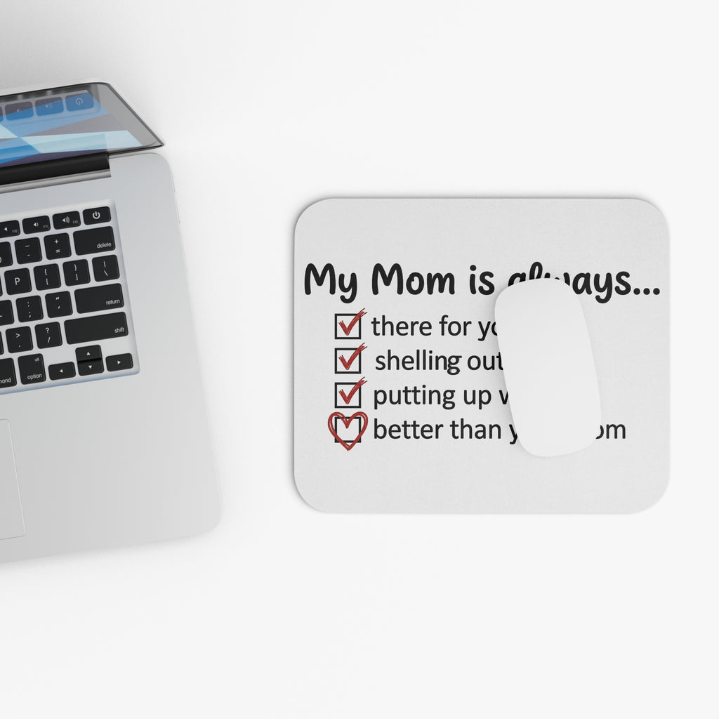 Rectangle mouse pad with partial quote text and red checkmarks; cutout mouse area