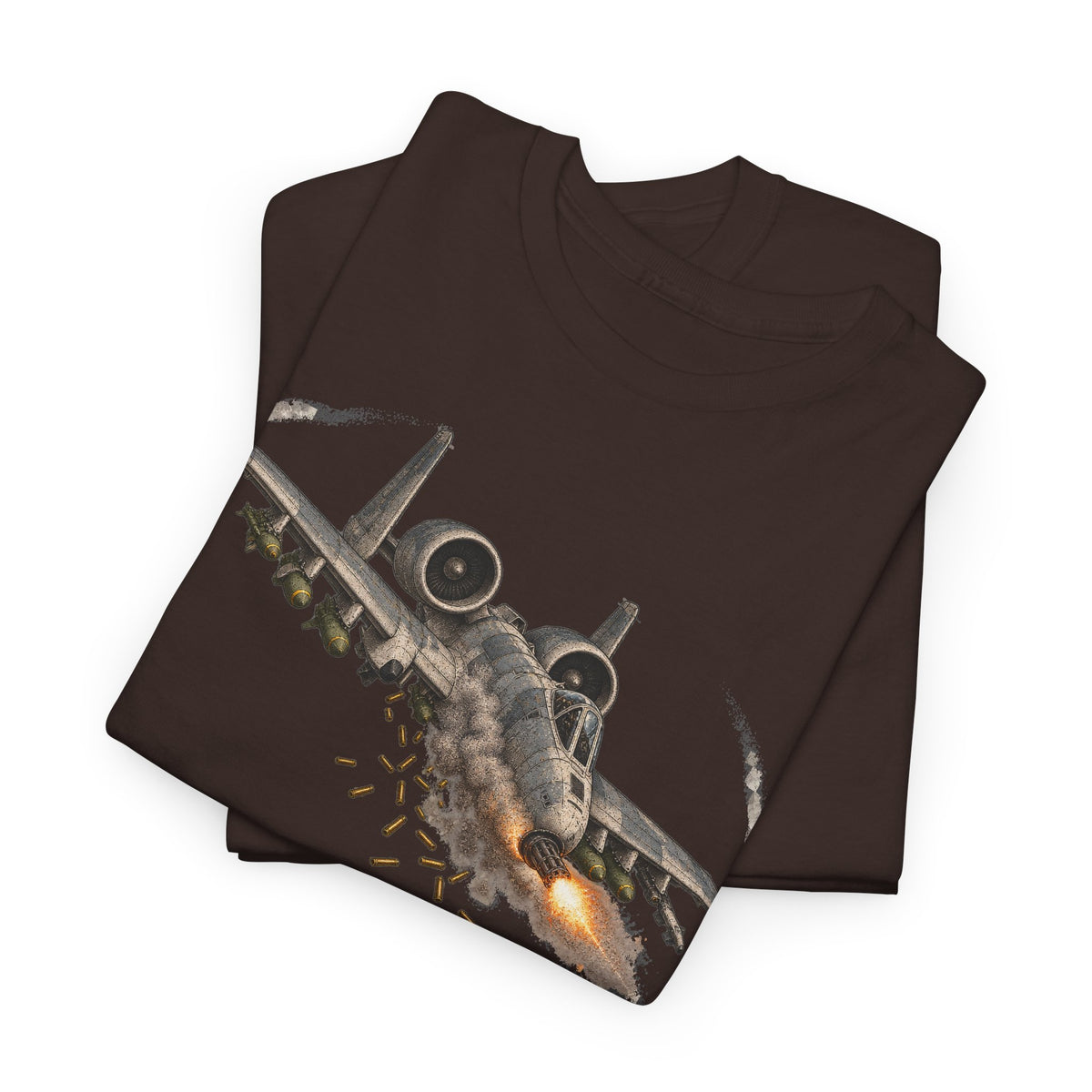 Dark brown crew-neck T-shirt with front jet illustration