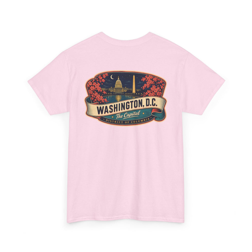 Light pink Washington DC badge graphic T-shirt with Capitol print on front