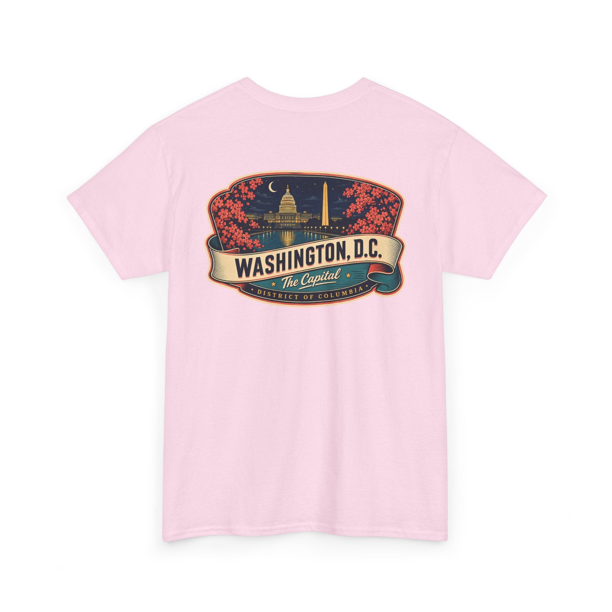 Light pink Washington DC badge graphic T-shirt with Capitol print on front
