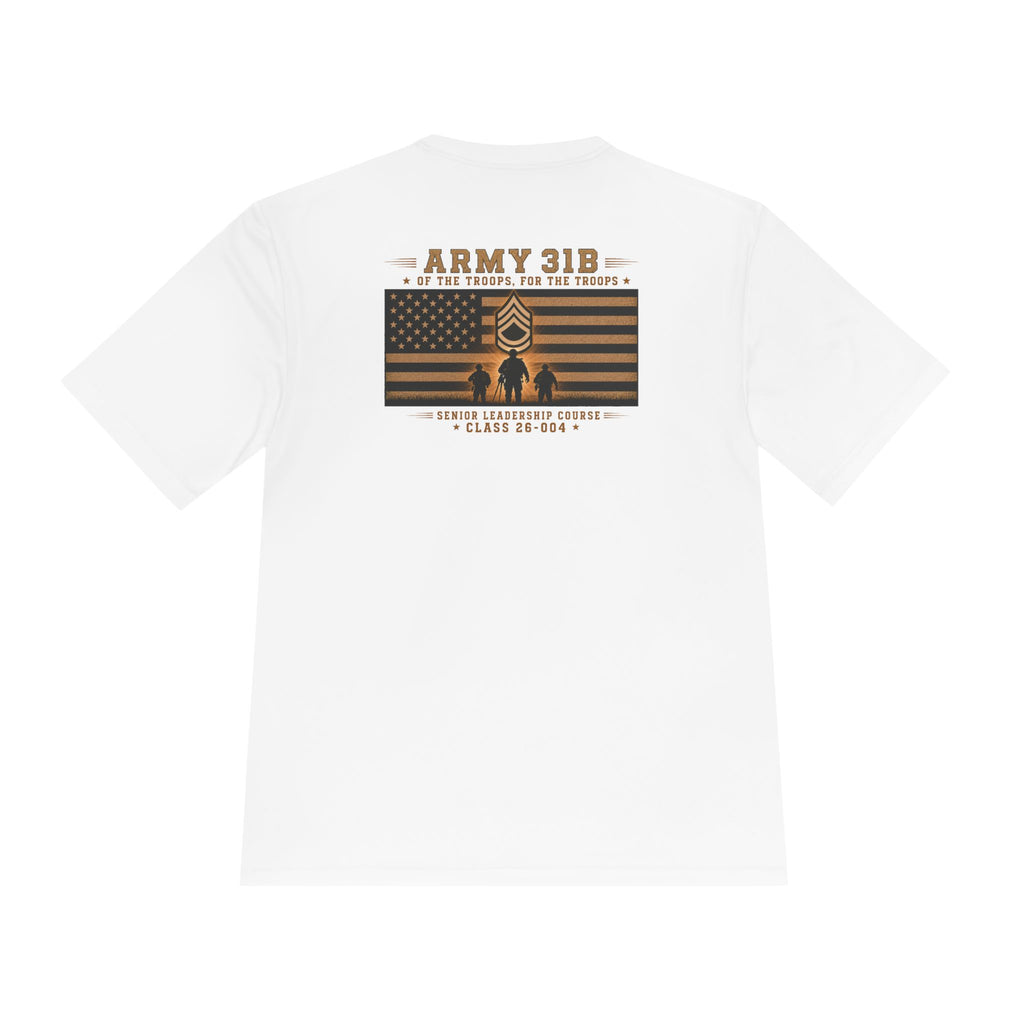 White T-shirt with Army 31B flag-style back graphic