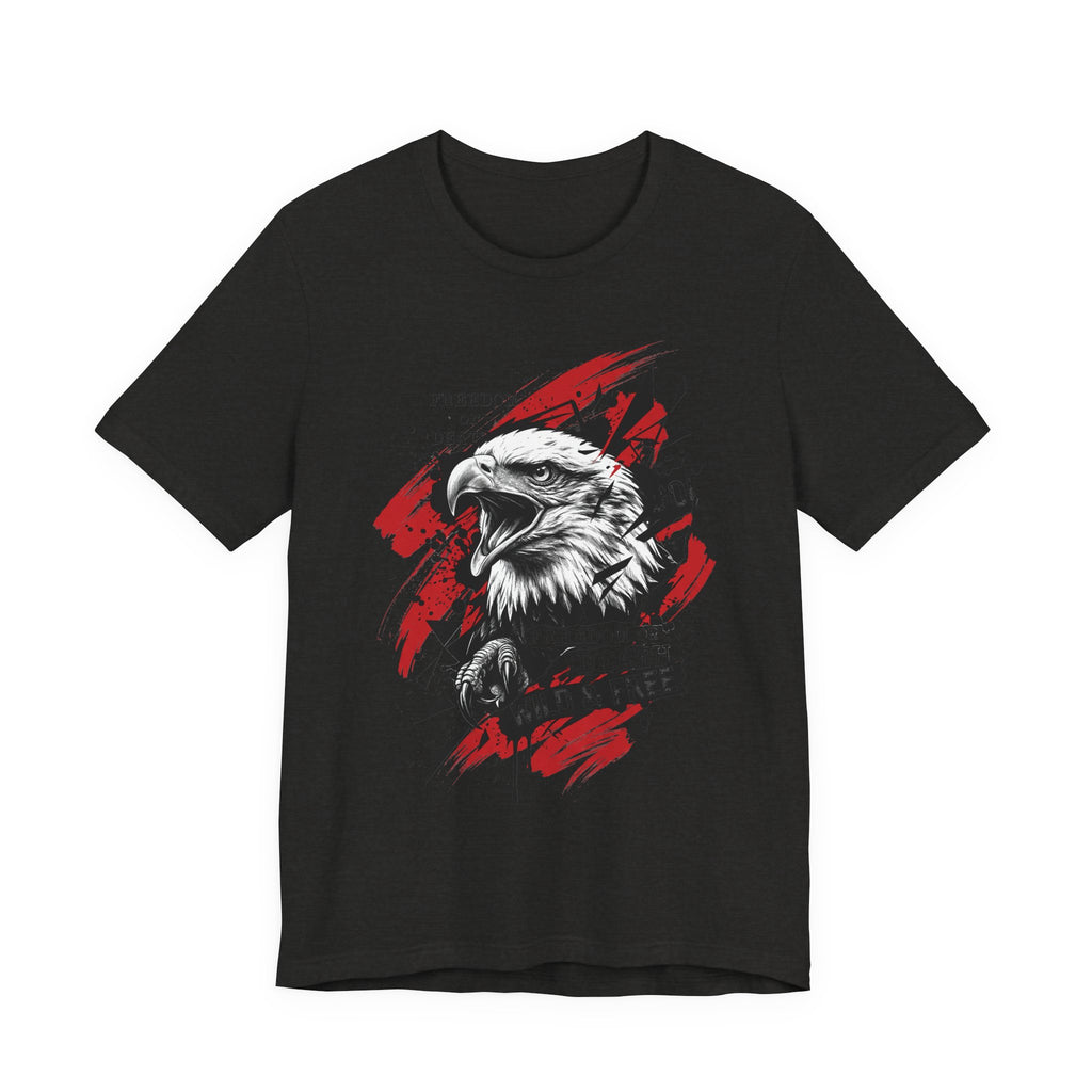 Black eagle graphic T-shirt with red splatter eagle head front print