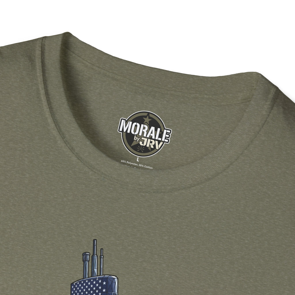 Silent Service T‑shirt, olive green, “MORALE by JRIV” neck print