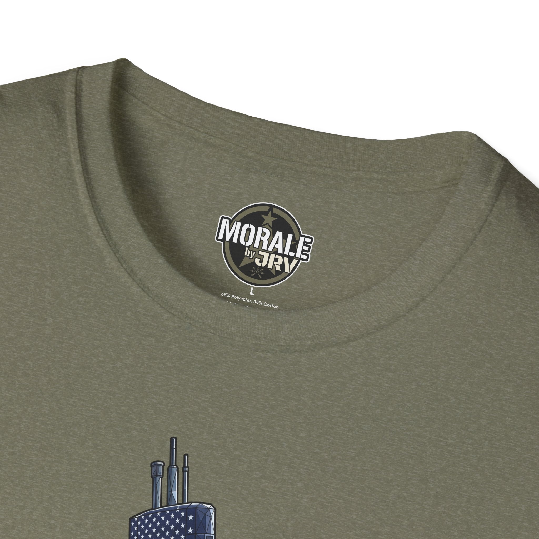 Silent Service T‑shirt, olive green, “MORALE by JRIV” neck print