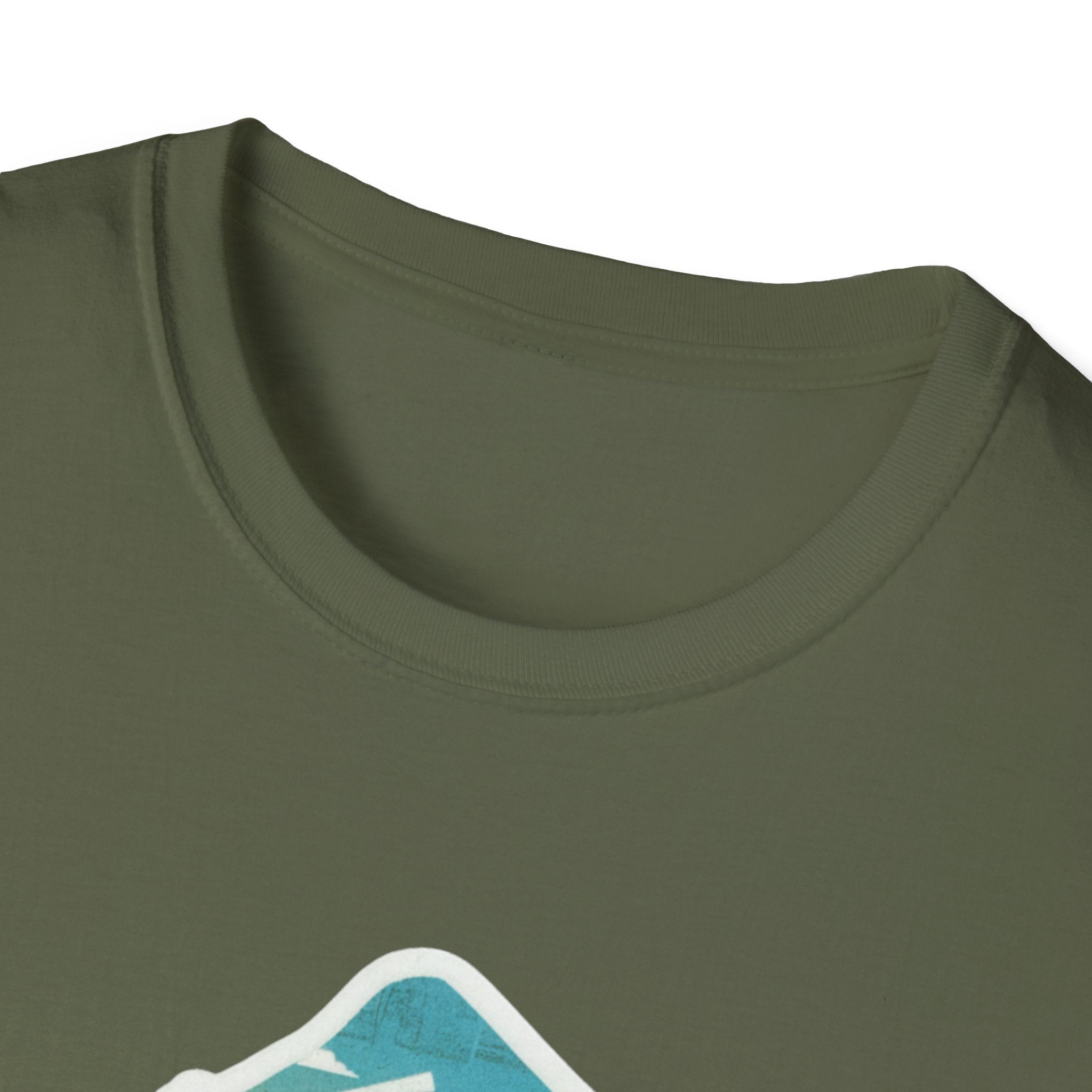 Olive green T-shirt crew neck with top edge of chest graphic