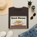 Dark brown crew-neck t-shirt with 'Bench Warmer Proudly' dog logo