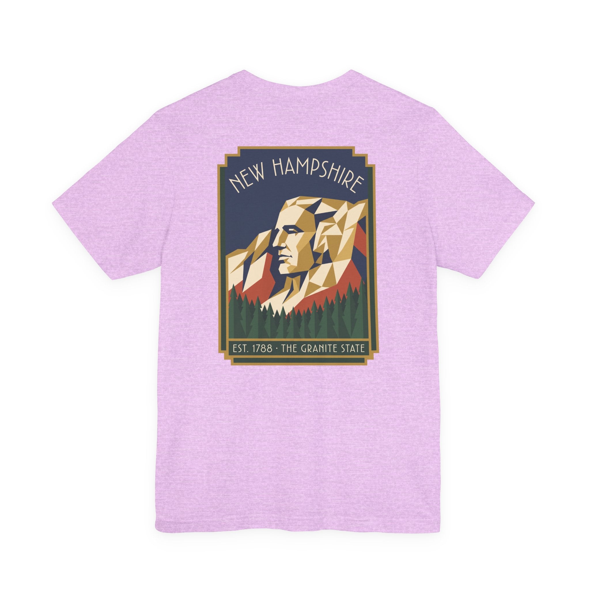 Graphic T-shirt in light purple with square mountain face graphic on back