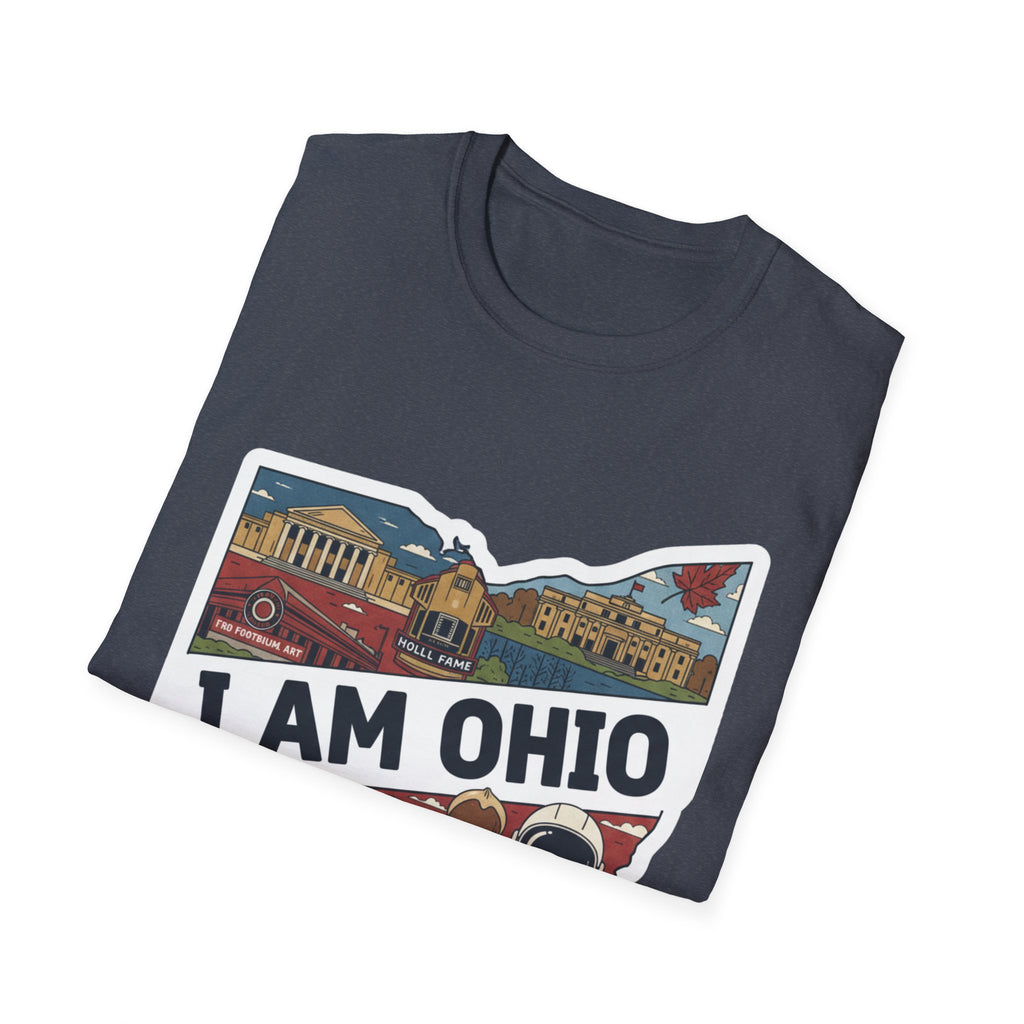 I AM OHIO graphic T-shirt with state map and landmark illustration