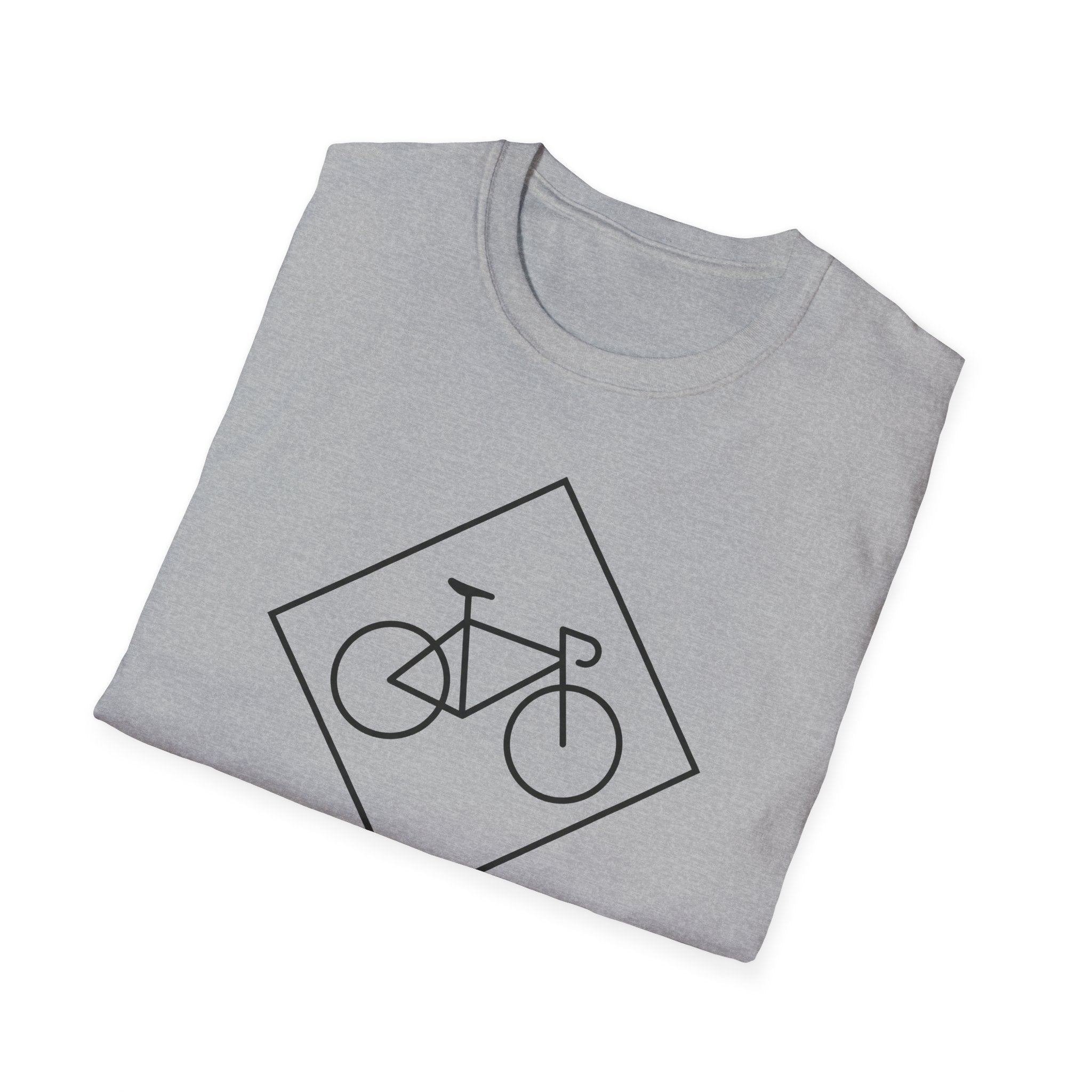 Light gray T-shirt with bicycle diamond graphic, folded front view