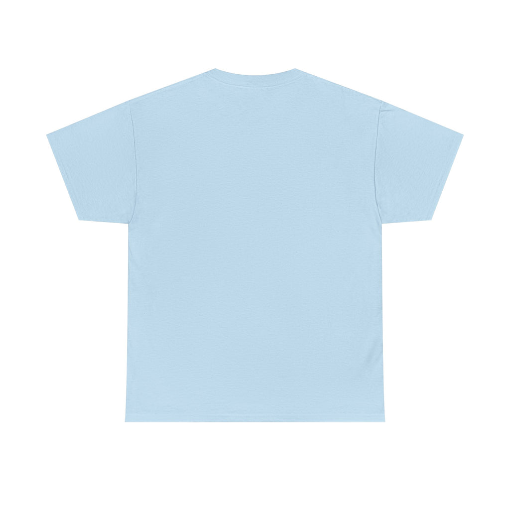 Light blue T-shirt with crew neck and short sleeves, plain back view
