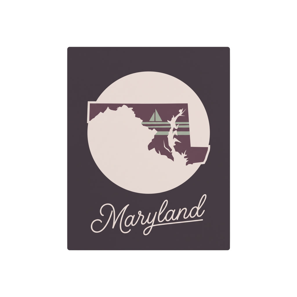 Square dark purple Maryland metal wall art with circular state silhouette and cursive 'Maryland'