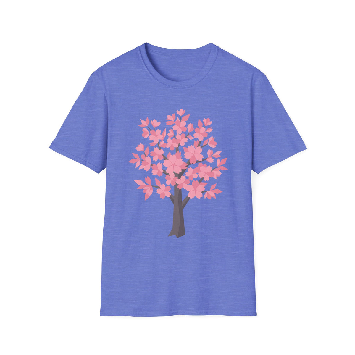 Unisex royal blue T-shirt with pink cherry blossom tree print