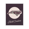 North Carolina state silhouette kiss-cut decal sticker, purple background and “North Carolina” text