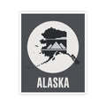 Square Alaska map mountain silhouette vinyl sticker with “ALASKA” text, dark gray and white.