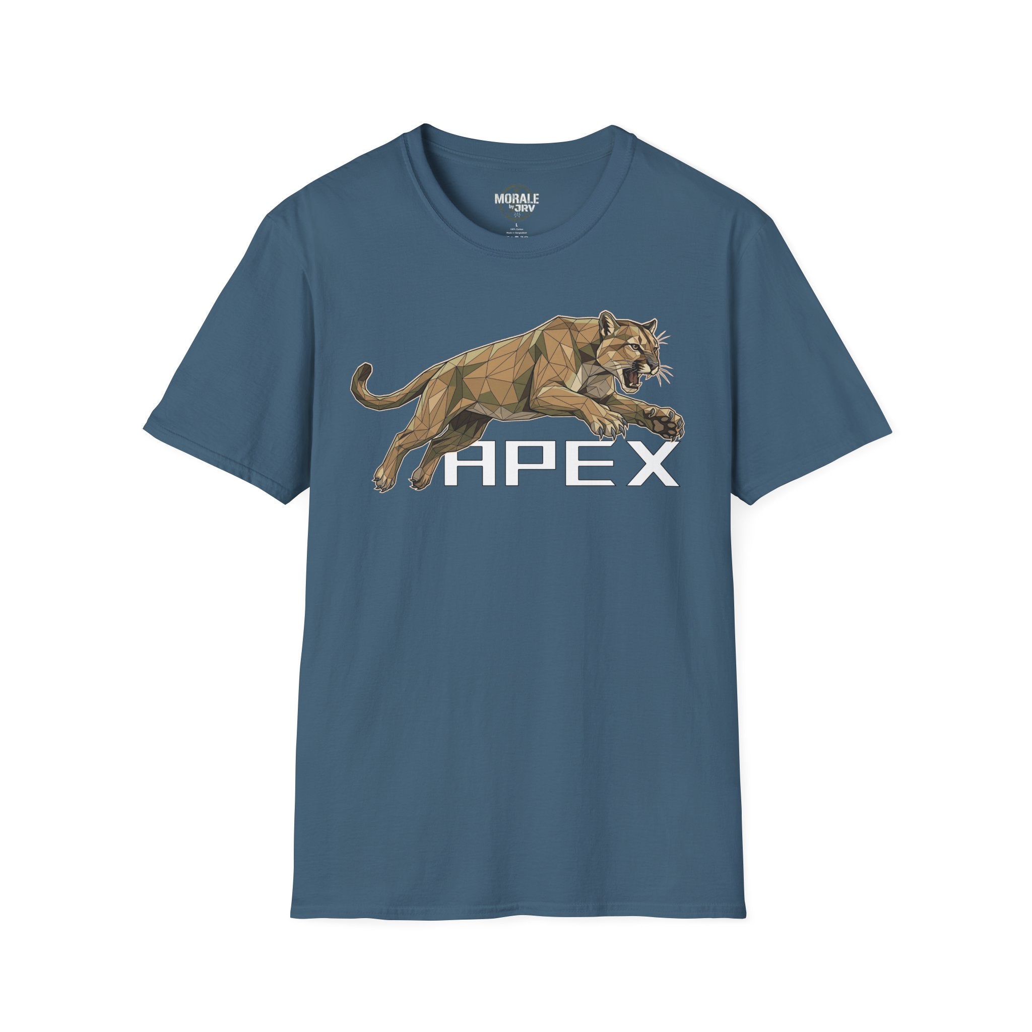 Leaping Cougar graphic T-shirt, indigo blue, polygon cougar and HPEX lettering