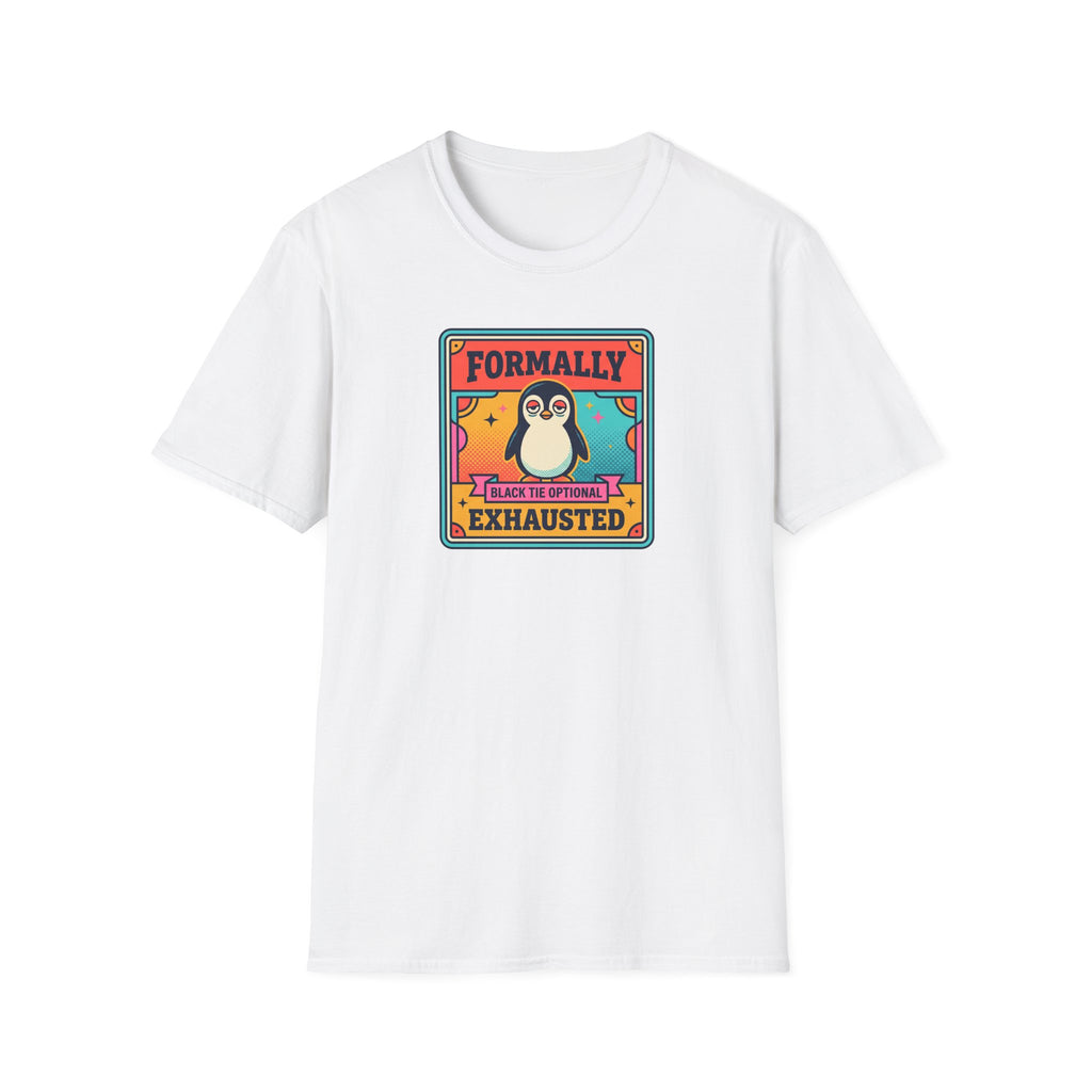 White T-shirt with penguin graphic badge on chest