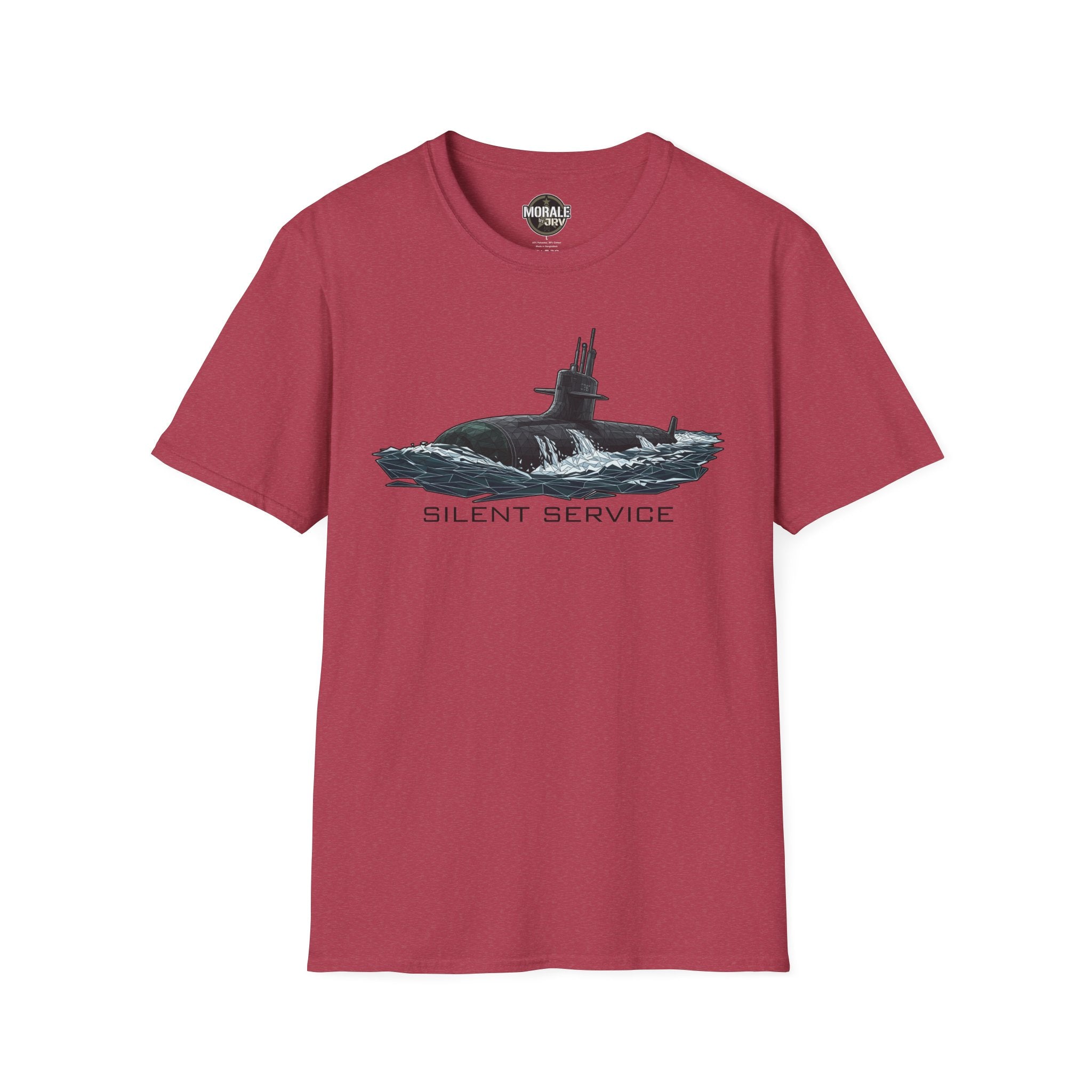 Silent Service T-shirt in burgundy, submarine graphic with SILENT SERVICE lettering