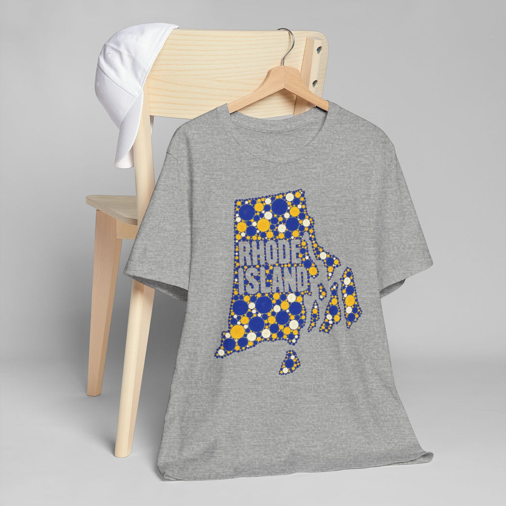 Heather gray crewneck T-shirt with Rhode Island polka-dot graphic print