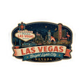 Las Vegas luggage tag sticker featuring “Bright Lights City” and vertical “FLAMINGO” sign