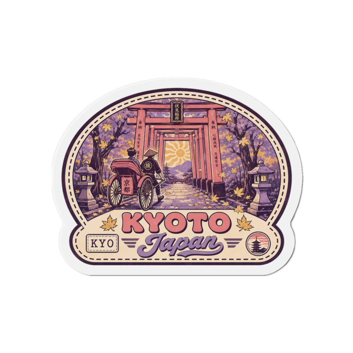Die-cut Kyoto Japan torii gate scene magnet showing “KYOTO” and “Japan” lettering