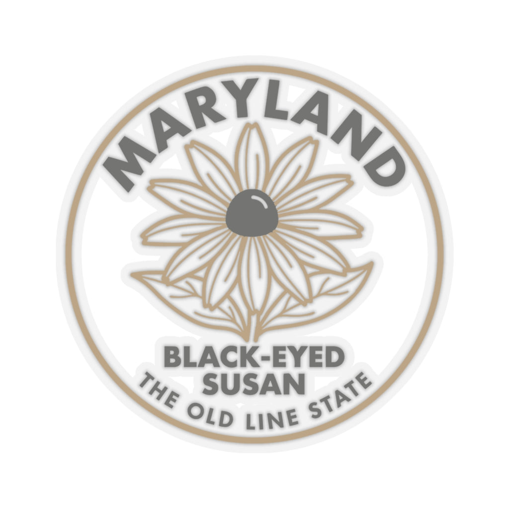 Circular Maryland black-eyed Susan sticker featuring state text ring and botanical flower.