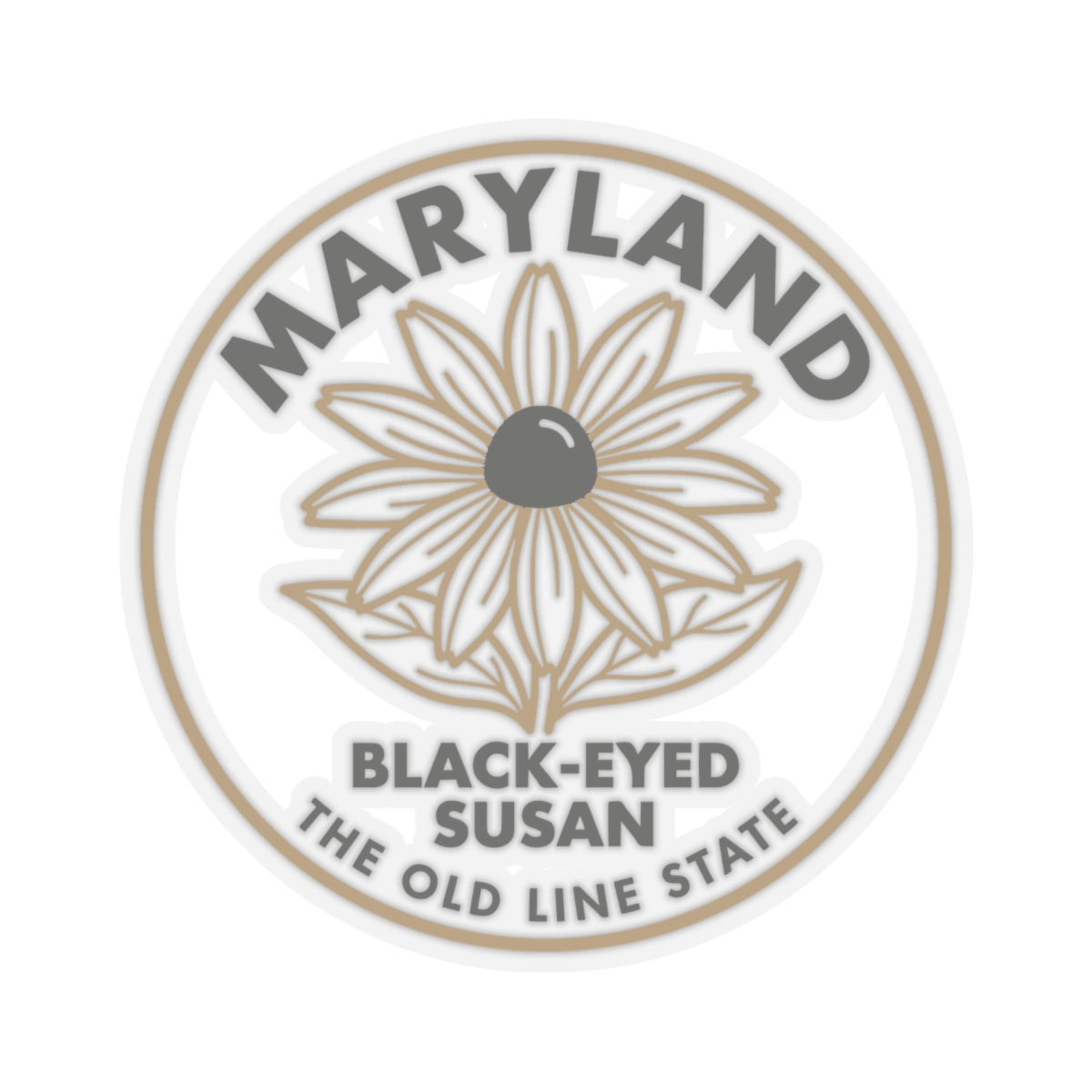 Circular Maryland black-eyed Susan sticker featuring state text ring and botanical flower.