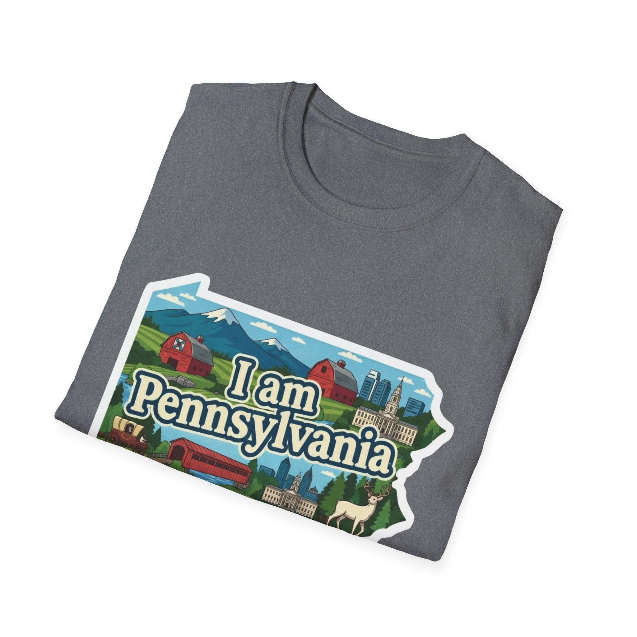 Pennsylvania T-Shirt (Sport Grey) mit „I am Pennsylvania“-Kartenmotiv vorne