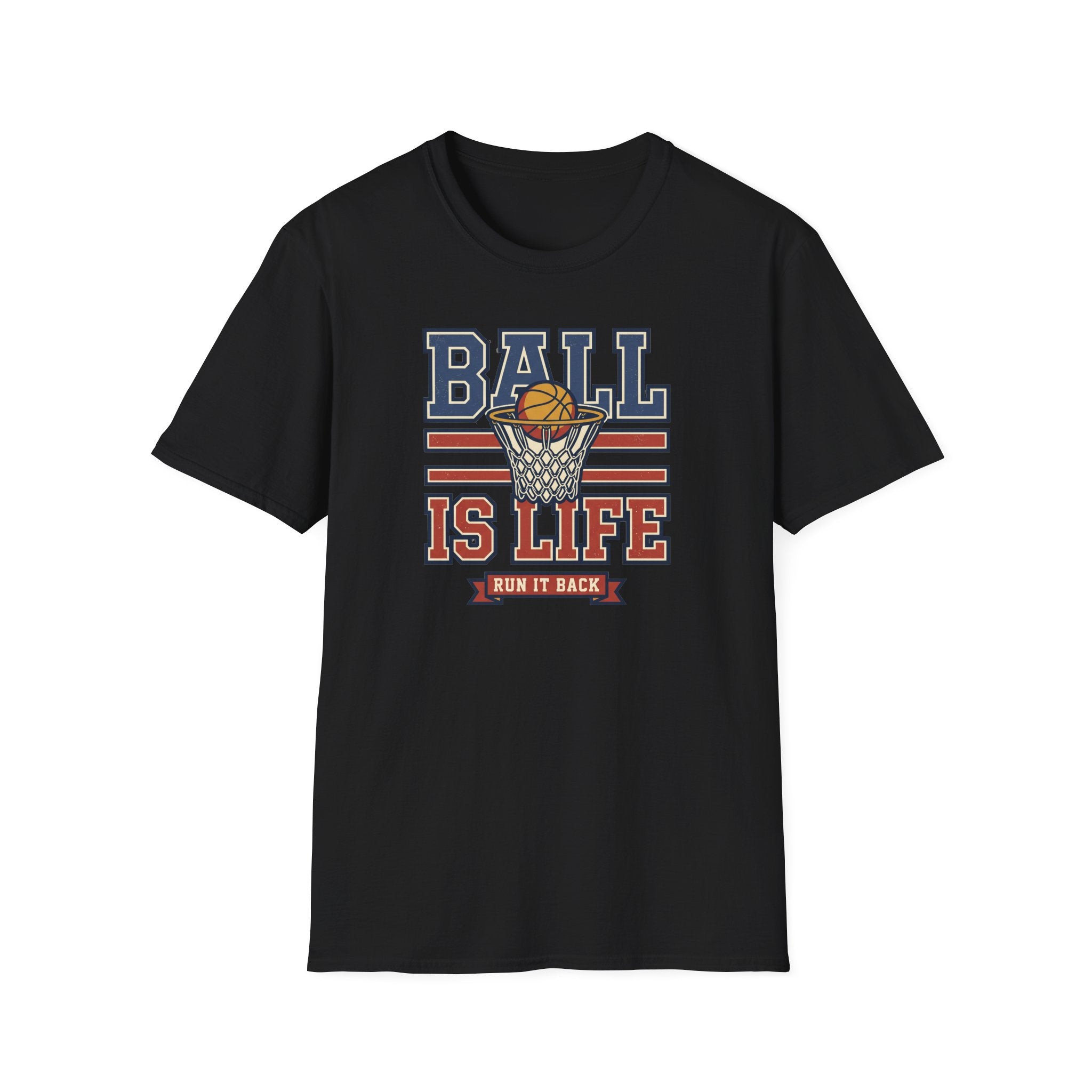 Black crew-neck T-shirt, plain front view