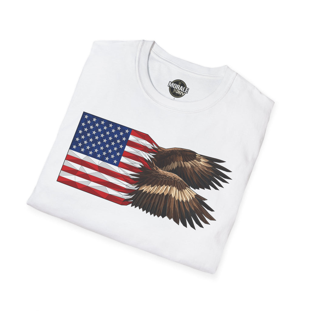 American Flag Eagle T-Shirt, weiß mit US-Flagge-Eagle-Flügel-Design vorne