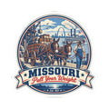 Missouri mule wagon sticker featuring “Pull Your Weight” text on a blue ribbon