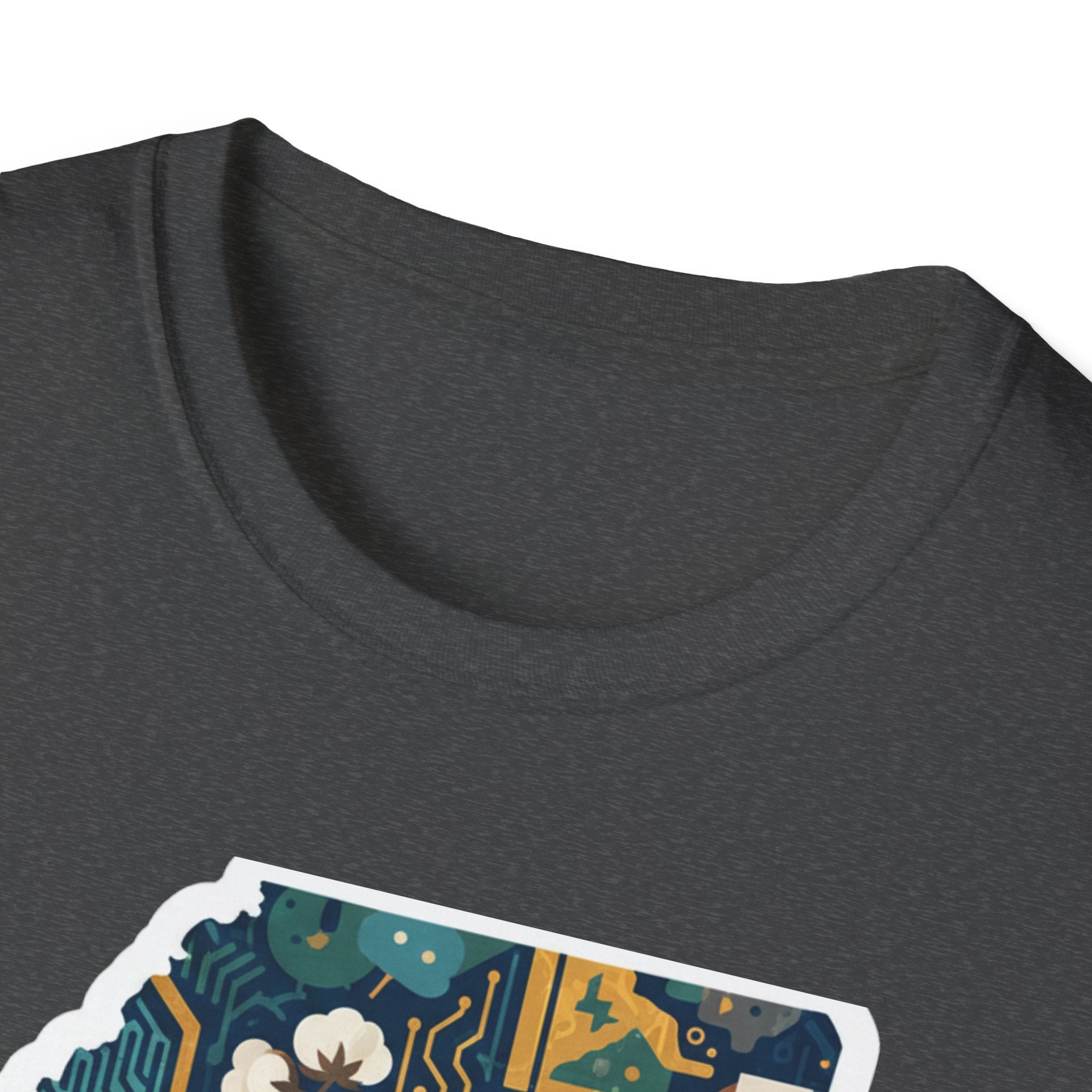 Dark heather gray T-shirt with crew neck and partial Mississippi map graphic