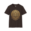 Dark brown t-shirt with gold all-seeing eye mandala pyramid symbol
