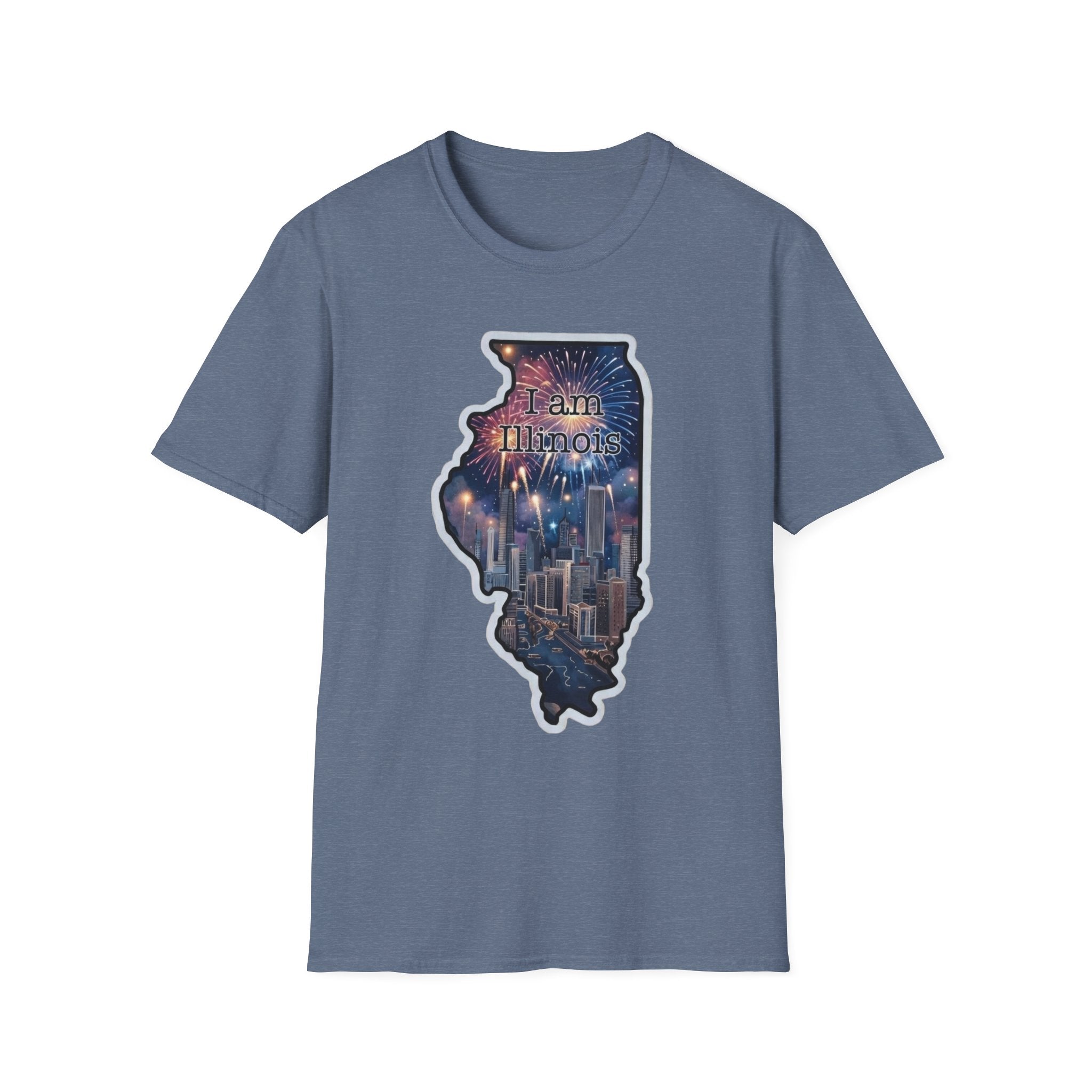 Illinois skyline state map T-shirt in slate blue with front graphic print