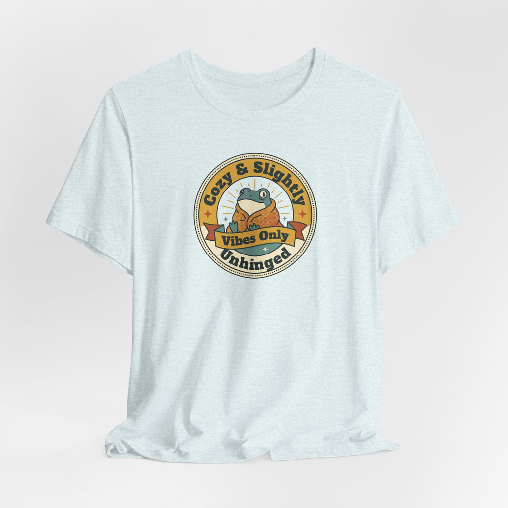 Light aqua T-shirt with round sloth graphic and slogan print on the chest