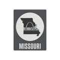 Missouri state map metal wall art sign with Gateway Arch graphic and “MISSOURI” text.