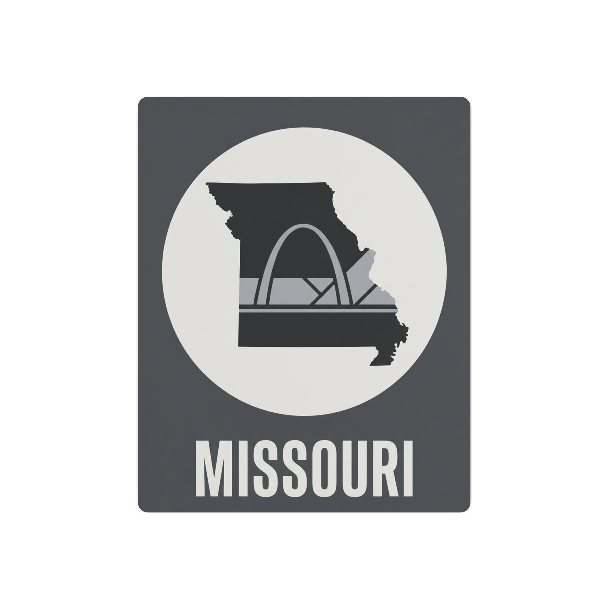 Missouri state map metal wall art sign with Gateway Arch graphic and “MISSOURI” text.