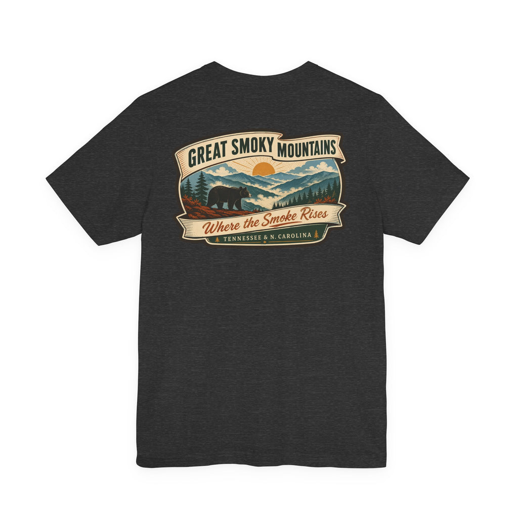 Black T-shirt with large Great Smoky Mountains scenic badge graphic