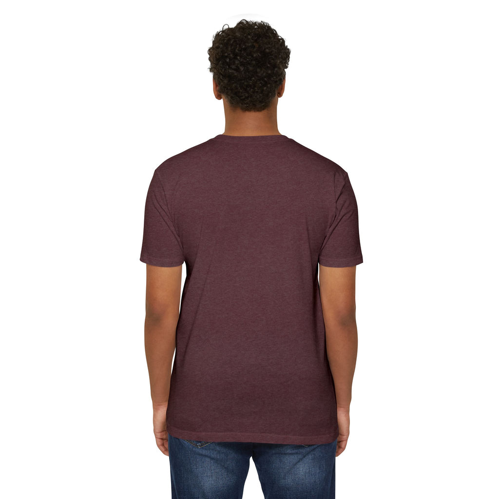 Graphic T-shirt, heather maroon short-sleeve with crew neck, plain back view