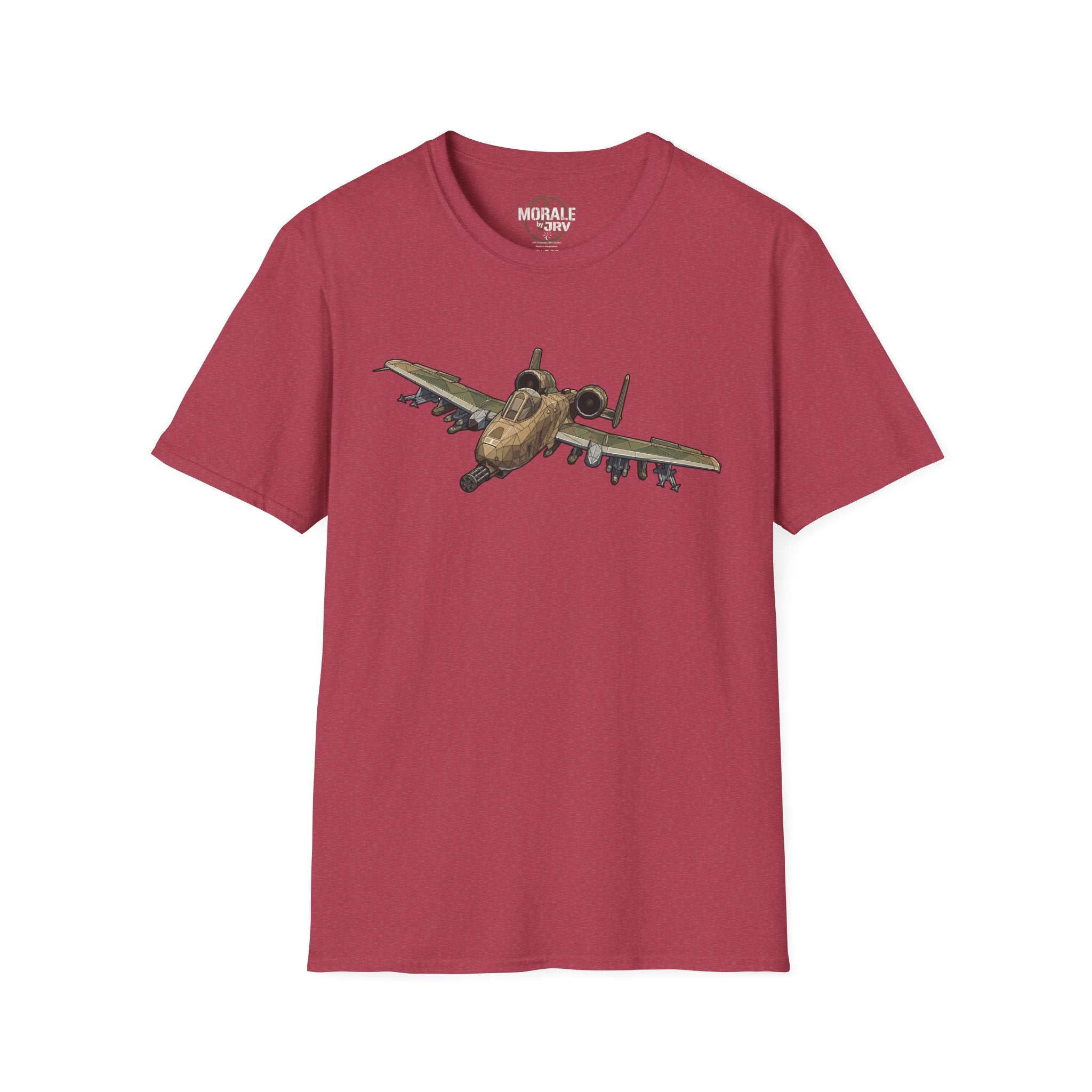 Burgundy T-shirt with A-10 Warthog aircraft graphic on the chest