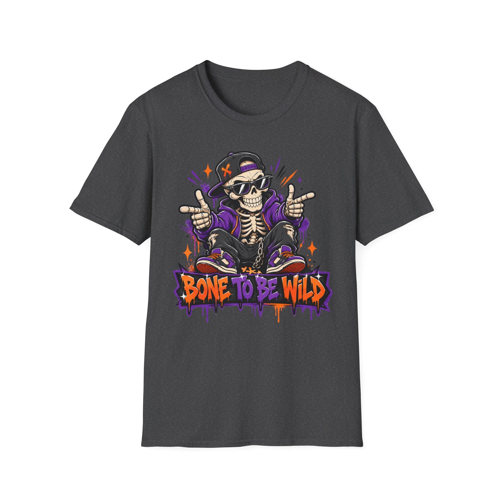 Skull DJ graphic T-shirt, dark heather with colorful front print