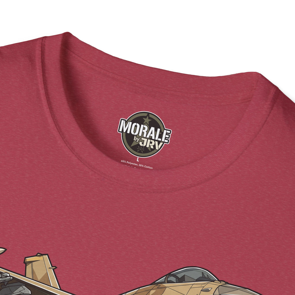 Fighter jet T-shirt: MORALE logo on neckline, dark red