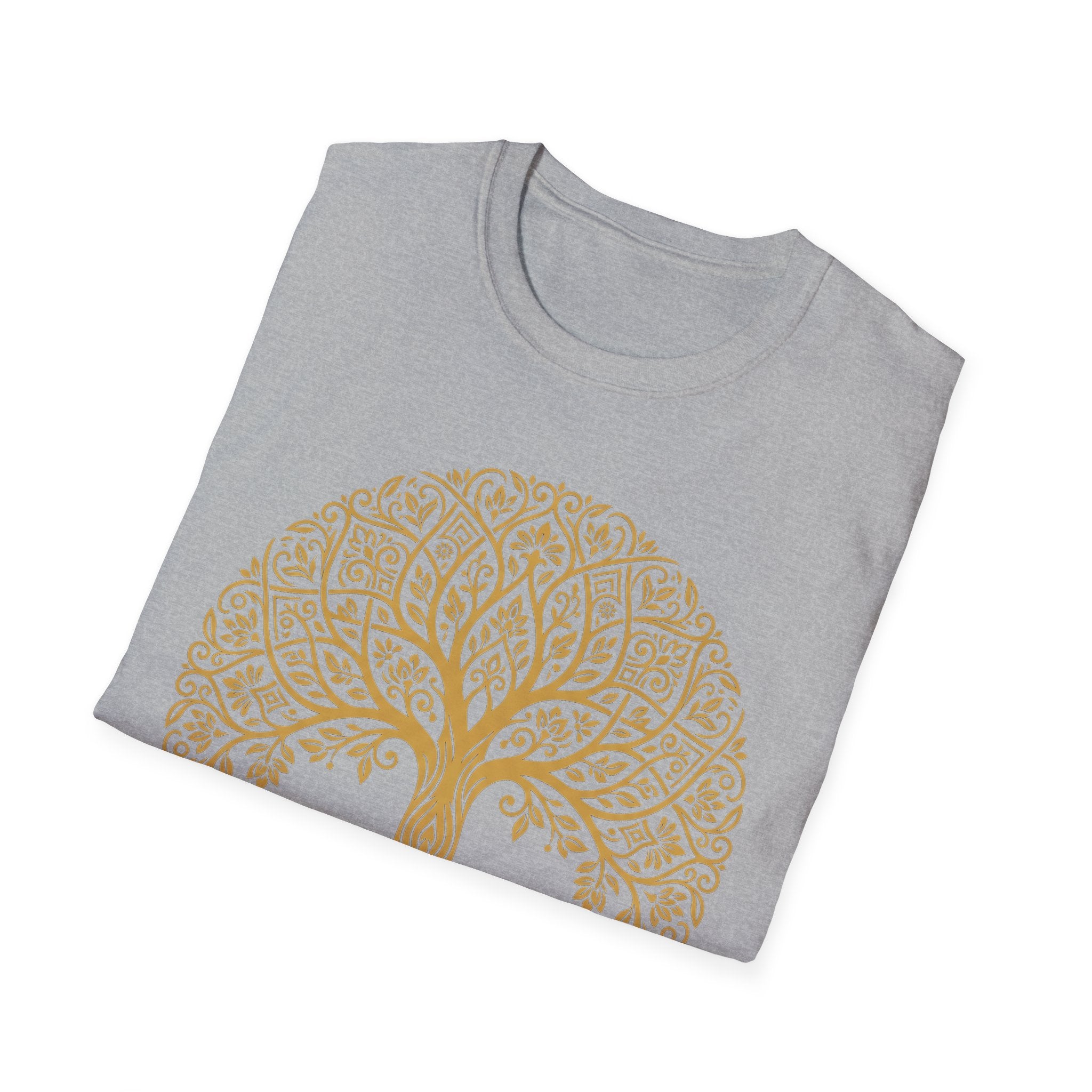 Sport grey Gold Tree of Life T-Shirt with gold Celtic tree mandala graphic