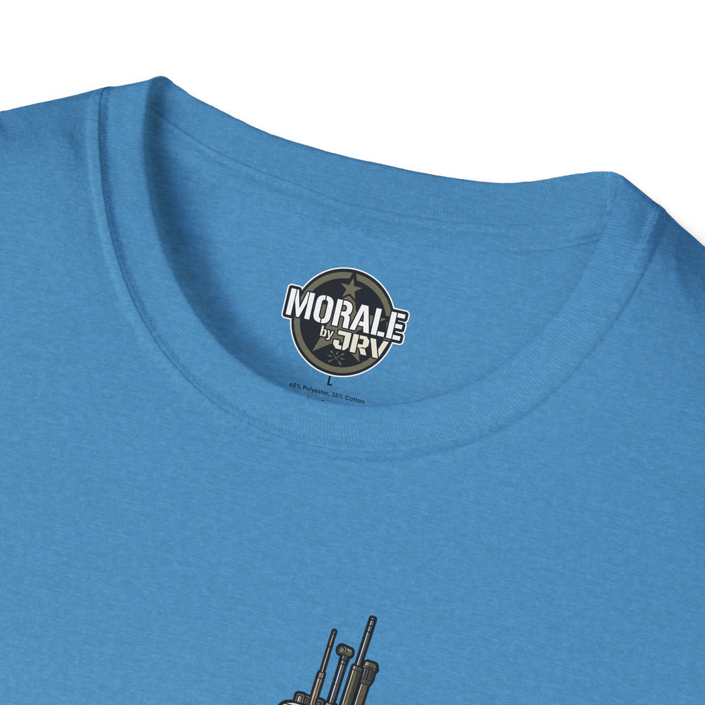 Light blue crew-neck T-shirt with round neck logo