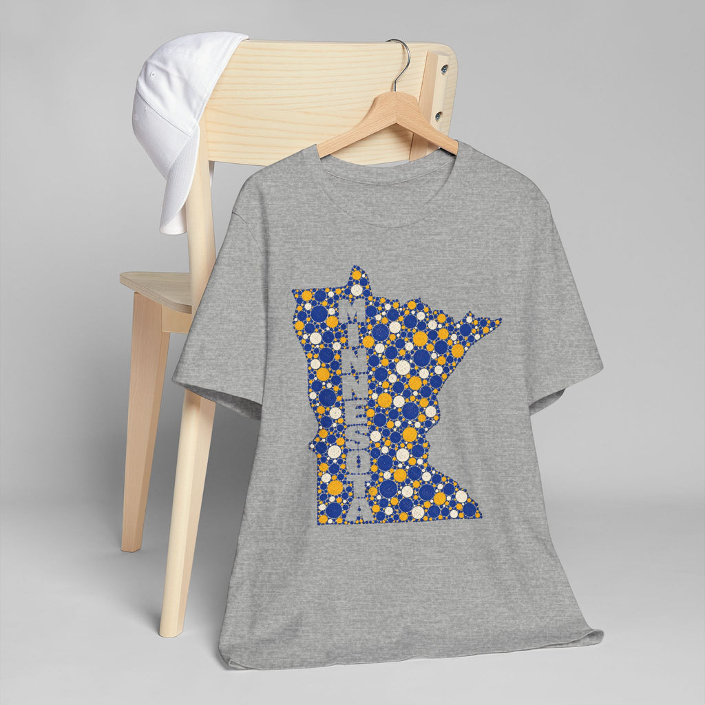 Minnesota State Floral Pattern T-Shirt | Blue and Gold Minnesota Map Graphic Tee
