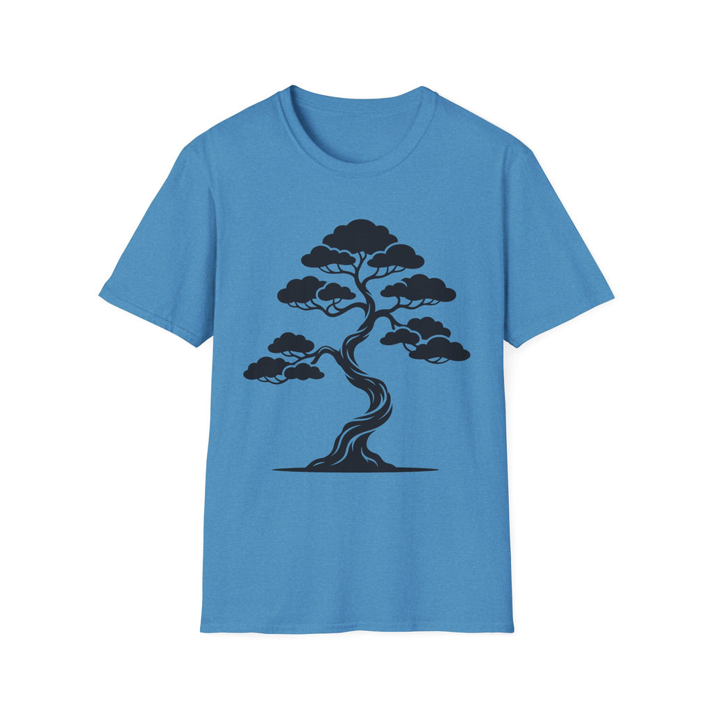 Bonsai tree T-shirt in blue with black tree graphic