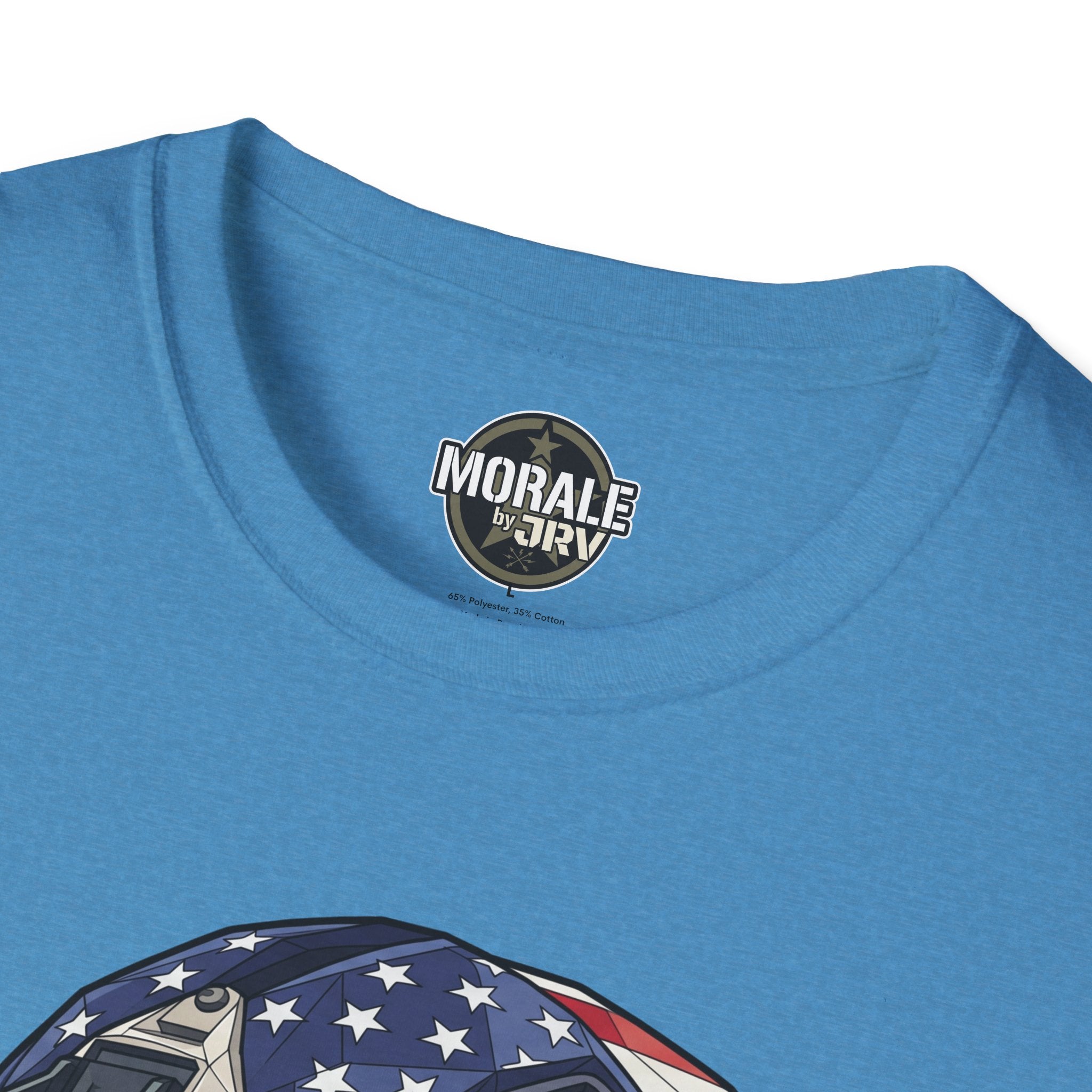 Tactical skull helmet T-shirt in light blue with Morale by TRVP chest logo