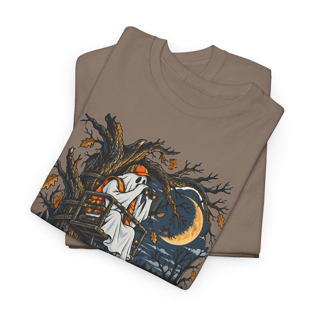 Haunted Tree Stand T-Shirt, Funny Ghost Deer Hunter Halloween Shirt for Men and Women, Bow Hunting Season Gift Tee